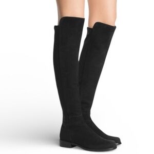 Stuart Weitzman Black Suede 5050 Over the Knee Pull-On With Stretch Back Boots